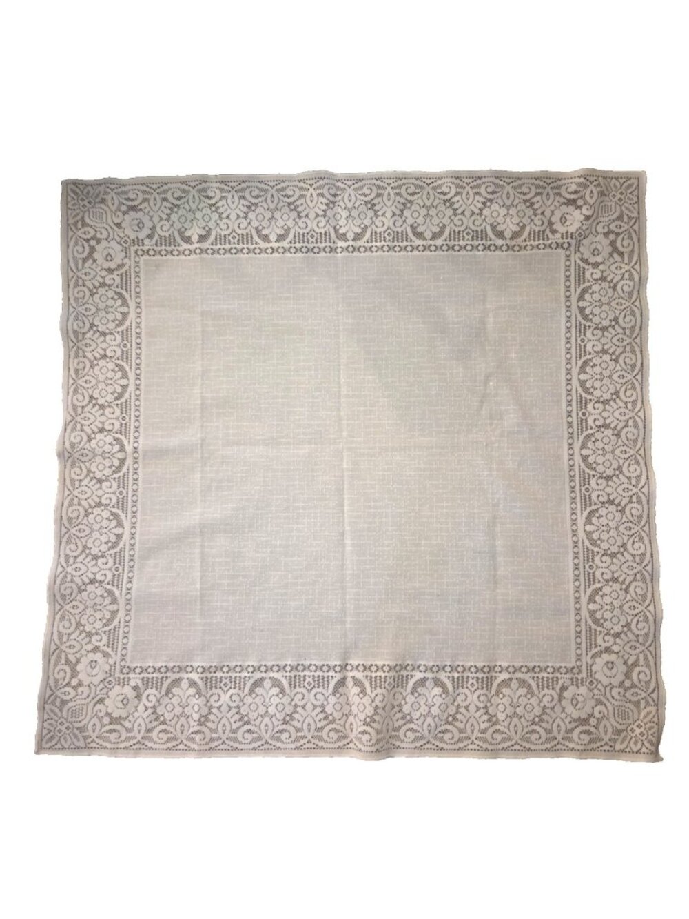 Vintage White Tablecloth Lace Border Square Card Table AS IS 34" x 35"
